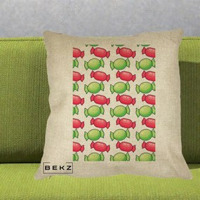 Perna Decorativa Bomboane Craciun Pattern, 40x40 cm, Crem, Husa Detasabila, Perna Inclusa, BEKZ®