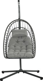 Outsunny Scaun Balansoar pentru Exterior cu Pernă Căptușită, Scaun Suspendat cu Coș Pliabil și Suport Metalic, 100x131x194 cm, Gri | Aosom Romania
