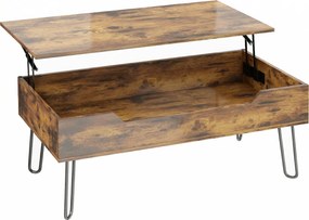 HOMCOM Masă de cafea dreptunghiulară din lemn cu depozit mare ascuns, înălțime reglabilă, 95 x 50 x 40 cm, Maro rustic | Aosom Romania
