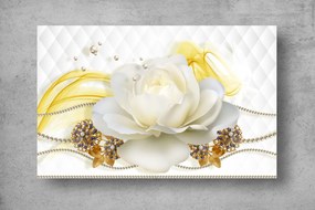 Tapet Premium Canvas - Trandafirul alb cu perle 3d abstract