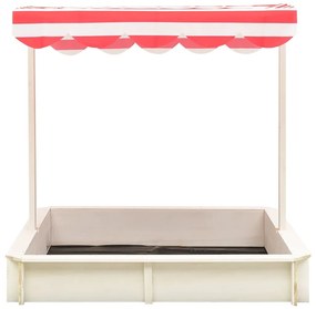 Cutie de nisip cu acoperis reglabil, alb rosu, lemn brad, UV50