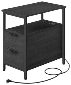 Masă laterală ROD, neagră, cu prize și porturi USB încorporate