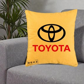 Perna Personalizata cu emblema Toyota, 40x40 cm, Galben, Husa Detasabila, Perna Inclusa, BEKZ®