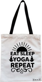 Sacosa de Panza pentru Cumparaturi, Geanta Tote, Yoga Eat Sleap Yoga Repeat, Cu fermoar, 38x34.5 cm, Alba, BEKZ®