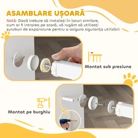 PawHut Poartă pentru Câini și Pisici Extensibilă cu Ușă Integrată, Poartă din Oțel și ABS, 75-85x2x76 cm, Alb | Aosom Romania