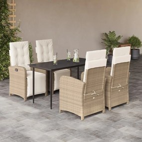 vidaXL Set mobilier de grădină cu perne, 5 piese, bej, poliratan