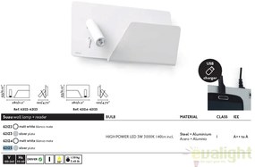 Aplica de perete / Lampa cu reader LED SUAU USB gri dormitor stanga 62125