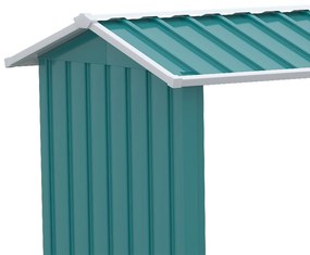 Outsunny Magazie de Depozitare a Buștenilor, Casă pentru Lemne de Foc din Otel Galvanizat cu Podea Înălțată, 240x86x160 cm, Verde | Aosom Romania