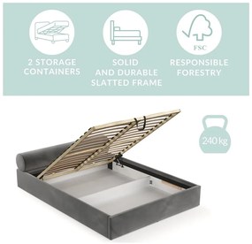 Pat matrimonial verde închis tapițat cu spațiu de depozitare cu somieră 180x200 cm Solvo – Maison de Rêve