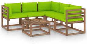 Set mobilier gradina, perne verde aprins, 6 piese, pin tratat verde aprins, 3x colt + 2x mijloc + masa, 1