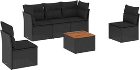 vidaXL Set mobilier de grădină cu perne, 6 piese, negru, poliratan