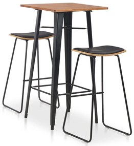 vidaXL Set mobilier de bar, 3 piese, negru, oțel