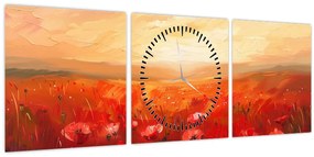 Tablou - Câmp de maci (cu ceas) (90x30 cm)