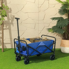 Outsunny Trolley de 62L pentru Festivaluri pe Roți, Cărucior de Grădină Pliabil, Wagon Compact cu Capacitate 120kg, Mâner Reglabil și Geantă pentru Plajă, Camping, Festivaluri, Albastru | Aosom Romania