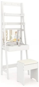 Masă de toaletă îngustă cu 2 rafturi și scaun, 60x40x180cm