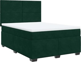 vidaXL Pat box spring cu saltea, verde închis, 140x190 cm, catifea