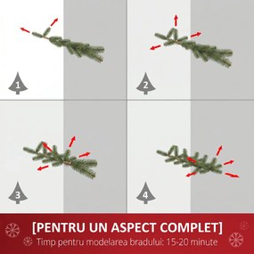 HOMCOM Brad de Crăciun Înzăpezit cu 630 Ramuri și 37 Conuri, Brad Artificial cu Bază Detașabilă, Ø75x180 cm, Verde | Aosom Romania