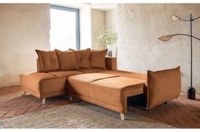 Colțar cărămiziu extensibil cu tapițerie din catifea reiată (colț stânga) Lazy Lukka – Miuform