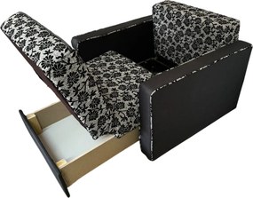 Fotoliu SAMY NEXT extensibil, cu lada de depozitare, stofa gri cu negru , cadru metalic, 103x100x92 Stofa, Gri + Negru