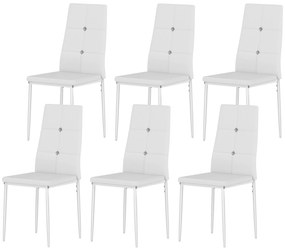 HOMCOM Set de 6 Scaune de Dining Tapizate în PU cu Spătar Înalt cu Butoane și Picioroare de Oțel Design Modern Alb | Aosom Romania