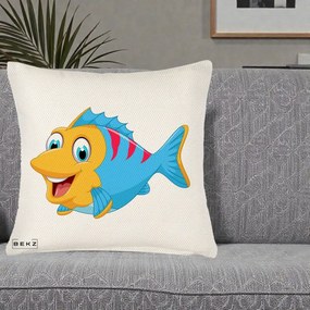 Perna Decorativa Peste Vesel Cartoon, 40x40 cm, Crem Reliefat, Husa Detasabila, Perna Inclusa, BEKZ®