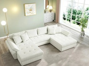 Colțar extensibil dumonde cu ladă de depozitare si sezut confortabil din spuma high-density, Loana U Ambience Ivory 355x185 cm