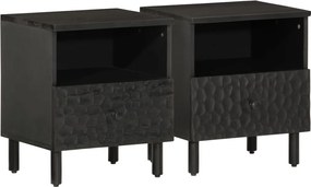 vidaXL Noptiere, 2 buc., negru, 40x33x46 cm, lemn masiv de mango