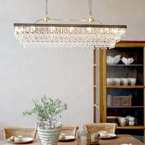 Candelabru din alamă antichizată, cu prisme din sticlă în formă de picătură, 120×40×40 cm, "Versailles"