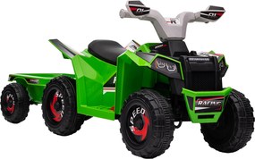 HOMCOM ATV Electric pentru Copii cu Remorcă, Pedală, Mers Înainte și Înapoi, 2,5 km/h, 18-36 Luni, Verde | Aosom Romania