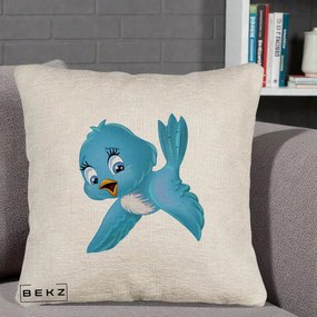 Perna Decorativa Pui de Pasare Albastru, 40x40 cm, Bej Canapea, Husa Detasabila, Perna Inclusa, BEKZ®