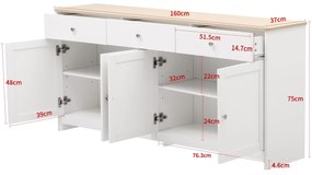 Comodă cu textură de lemn alb, Alb+Culoare naturală | Aosom Romania
