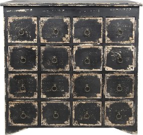 Comodă cu multe sertare, vintage, din lemn, negru, cu 16 sertare și mânere cu inel din metal, 96 x 96 x 40 cm, „Marquise”