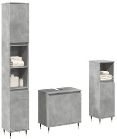 3324952 vidaXL Set mobilier de baie, 3 piese, gri beton, lemn compozit