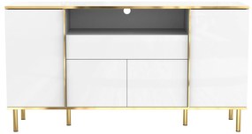 Comodă cu iluminare LED, 4 uși, 1 sertar, 150x40x80 cm, Alb