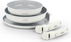 Set de tigai Swiss Haus SH-GCFP5LC, 5 piese, Acoperire ceramica Sapphire, Manere detasabile, Inductie, Crem