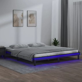 Cadru de pat cu LED, gri, 140x190 cm, lemn masiv Gri, 140 x 190 cm