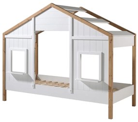 Pat Căsuță pentru Copii, 90x200 cm, Alb/Natural (Pin Masiv și MDF) – Babs – Vipack