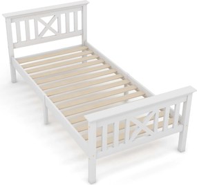 Pat Single cu design minimalist, fără Saltea, 90x200 cm, Alb