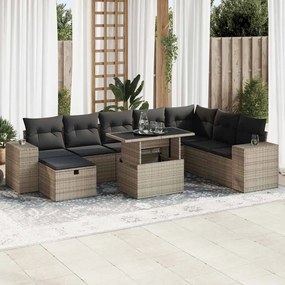 vidaXL Set canapele de grădină, 9 piese, cu perne, gri, poliratan