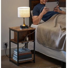 Măsuță laterală ROD cu prize integrate și porturi USB, maro/negru