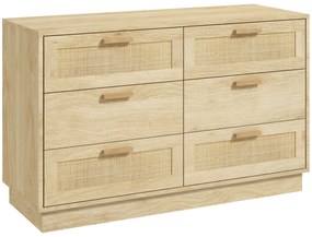 HOMCOM Comodă design boem din ratan cu 6 sertare, mobilier de depozitare pentru living, hol, intrare, stejar | Aosom Romania