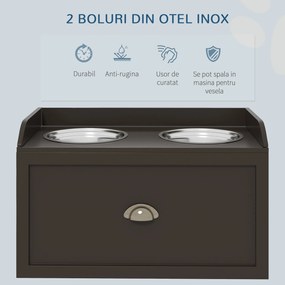 PawHut Statie Hranire Caini Mari – Suport inaltat cu 2 Boluri | Aosom Romania