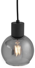Lampă suspendată Art Deco neagră cu sticlă fumurie - Vidro