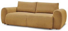 Canapea galben-muștar extensibilă cu tapițerie din catifea reiată 257 cm Lucien – Bobochic Paris