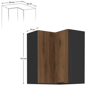 Dulap superior de bucătărie de colț Monzesa 60x60 GN 72 2F (nuc okapi + negru) . 1096955