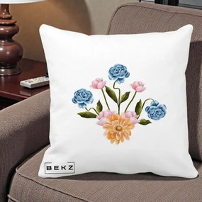 Perna Decorativa Buchet Primavara Acuarela, 40x40 cm, Alba Mata, Husa Detasabila, Perna Inclusa, BEKZ®