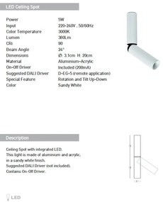 Spot LED aplicat cu rotire si înclinare Tube alb