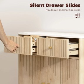 HOMCOM Comodă de Bucătărie cu 2 Sertare, Dulap și Blat cu Efect de Marmură Stejar | Aosom Romania