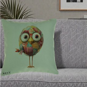 Perna Decorativa Pasare Patchwork cu Gene Lungi, 40x40 cm, Verde, Husa Detasabila, Perna Inclusa, BEKZ®