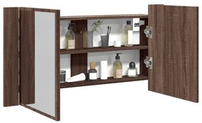 vidaXL Dulap de baie cu oglindă și LED stejar maro, 90x12x45 cm, acril